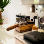 Normcore Narrow tamping station. walnut